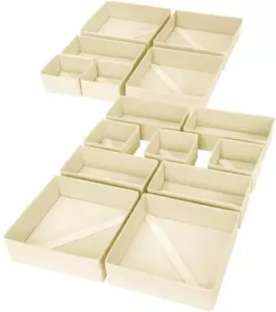 LuxusKollektion Schubladen-Organizer, faltbar, Stoff, 15-teilig, beige/weiß