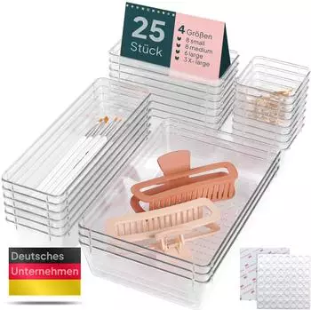 Uandu Schubladen-Organizer transparent, stapelbar, 25er-Set