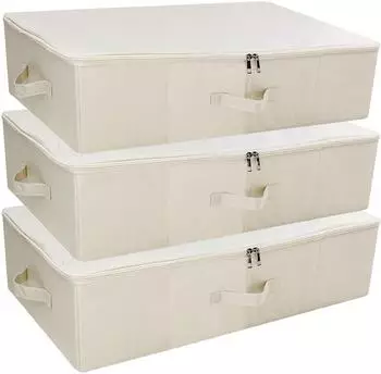 LuxusKollektion Unterbett-Aufbewahrungsbox, Stoff, faltbar, beige, 70x40x18cm, 3er-Set