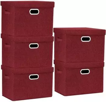 LuxusKollektion TYEERS Aufbewahrungsbox mit Deckel, Stoff, faltbar, 35L, 44x30x29cm, 5er-Set (Rotwein)