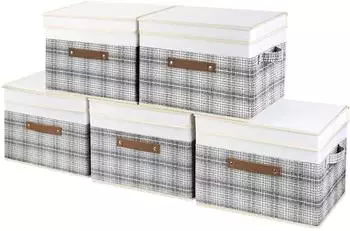 LuxusKollektion Faltbare Aufbewahrungsbox mit Deckel, Patchwork-Design, grau-weiß, 5er-Set (38x25x25cm)