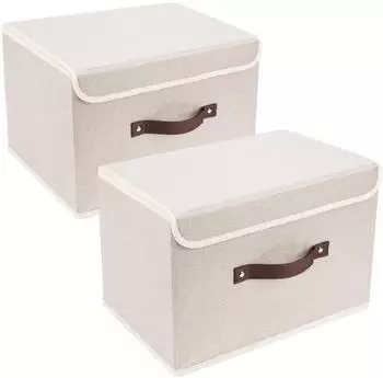 LuxusKollektion Faltbare Aufbewahrungsbox mit Deckel, Stoff, beige, 38x25x25cm, 2er-Set
