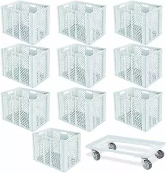 BRB Eurobeh&auml;lter 600x400x410mm wei&szlig;, 10er-Set mit Transportroller