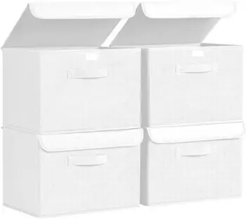 LuxusKollektion Aufbewahrungsboxen mit Deckel, faltbar, Stoff, hellweiß, 4 Stück