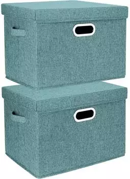 LuxusKollektion Faltbox mit Deckel, Stoff, aqua deep, 44x30x29cm, 2er-Set