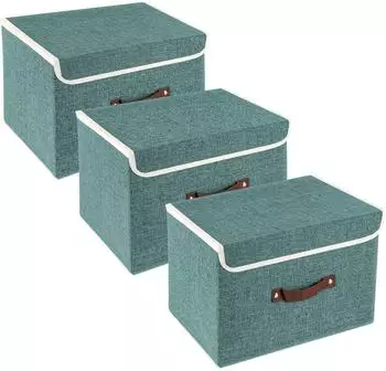 LuxusKollektion Faltbox mit Deckel, Stoff, aqua deep, 3er-Set (38x25x25cm)