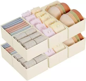 LuxusKollektion Schubladen-Organizer Set, faltbar, beige Stoff, 8er-Pack (30x15x9cm)