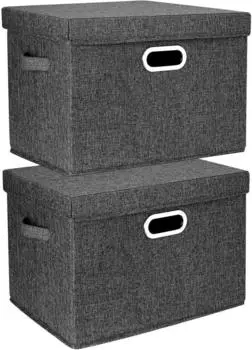 LuxusKollektion Aufbewahrungsbox mit Deckel, Stoff, faltbar, 44x30x29cm, 2er-Pack, schwarz