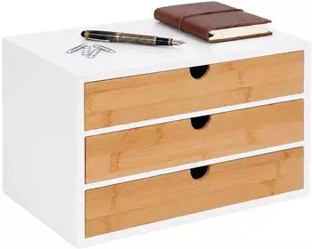 Relaxdays Schubladenbox 3 Schubladen Wei&szlig; ellbraun