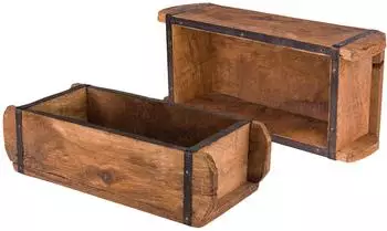 BigDean 2x Ziegelform 32x14x9 cm Ein Kammer Vintage Holzkiste mit Metallbeschl&auml;gen Ordnungsbox Allzweckkiste Nachbau aus Altholz Jedes St&uuml;ck