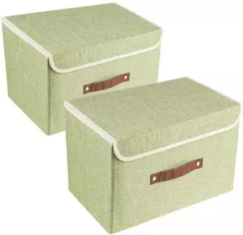 LuxusKollektion Faltbare Aufbewahrungsbox mit Deckel, Stoff, grün, 38x25x25cm (2er-Set)