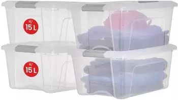 Iris Ohyama NTB-15 Aufbewahrungsbox mit Deckel 15L, 4er-Set, silber (NTB-15)