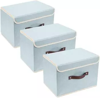LuxusKollektion Faltbare Aufbewahrungsbox mit Deckel, Stoff, aqua, 3er-Set, 38x25x25cm