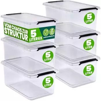 Deuba Aufbewahrungsbox 6er-Set, transparent, 5L, stapelbar (996817)