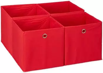 Relaxdays Aufbewahrungsbox, faltbar, quadratisch, 4er-Set, rot/silber