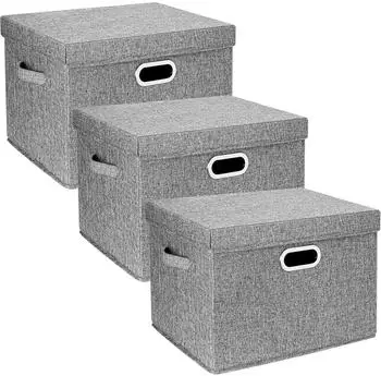 LuxusKollektion Aufbewahrungsbox mit Deckel, Stoff, faltbar, 44x30x29cm, 3er-Set, grau