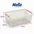 Relaxdays Drahtkorb mit Holzgriffen, eckig, 16,5x37x22,5cm, creme