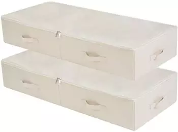 LuxusKollektion Unterbett-Aufbewahrungsbox, faltbar, beige, 100cm, 2er-Pack