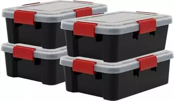 Iris Ohyama Kunststoff-Aufbewahrungsboxen mit Deckel, 10L, 4er-Set, Schwarz