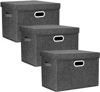 LuxusKollektion Aufbewahrungsbox Stoff, faltbar, schwarz, 44x30x29cm, 3-Stück
