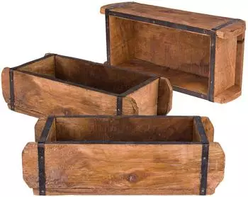 BigDean Ziegelform-Holzkiste mit Metallbeschlägen, vintage, 32x14x9cm