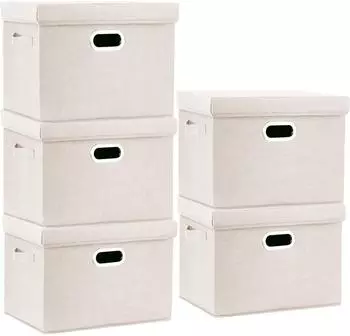 LuxusKollektion Aufbewahrungsbox mit Deckel, Stoff, faltbar, beige, 44x30x29cm, 5-Stück