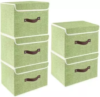 LuxusKollektion Faltbare Aufbewahrungsbox mit Deckel, Stoff, gr&uuml;n, 38x25x25cm, 5er-Set