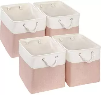 LuxusKollektion Aufbewahrungsbox Stoff, faltbar, rosa/wei&szlig;, 33x38x33cm, 4er-Pack