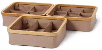 Lumaland Organizer mit Bambus-Rahmen 3er-Set 30x30x9cm, taupe (21100)