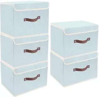 LuxusKollektion Faltbare Aufbewahrungsbox mit Deckel, Stoff, aqua, 38x25x25cm, 5er-Set