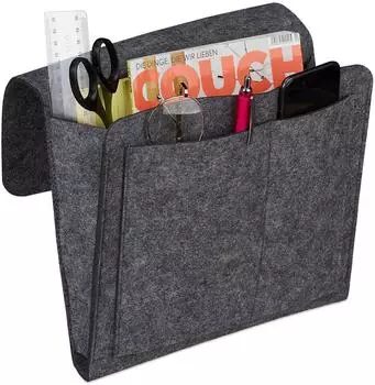 Relaxdays Betttasche Filz Dunkelgrau 5 F&auml;cher 26 cm x 28 cm x 5 cm 180 g