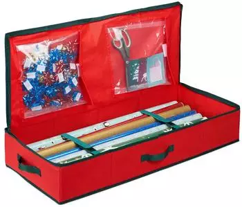 Relaxdays Geschenkpapier Aufbewahrungsbox Stoff Rot Staubgeschützt Platzsparend 81 cm x 35 cm x 14,5 cm 0,8 kg