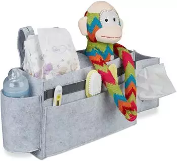 Relaxdays Betttasche Filz Hellgrau mit 8 F&auml;chern 23 cm x 43 cm x 11 cm 0,24 kg