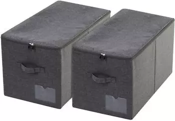 LuxusKollektion Aufbewahrungskorb mit Deckel, faltbar, 56x32x33cm, schwarz-grau, 2er-Set