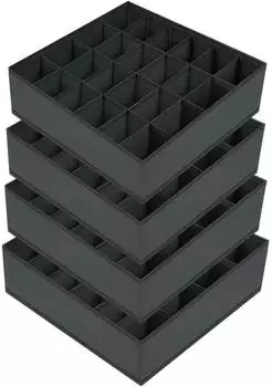 LuxusKollektion Schubladeneinsatz Aufbewahrungsbox faltbar, 24 Zellen, dunkelgrau, 4er-Set (33x33x9cm)