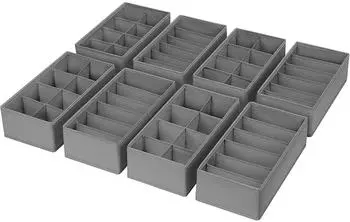 LuxusKollektion Schubladen-Organizer faltbar, dunkelgrau, 30x15x9cm, 8er-Set
