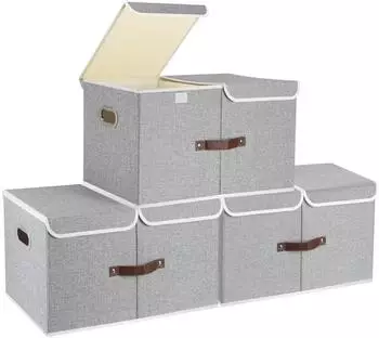 LuxusKollektion Faltbox mit Deckel und Fächern, Stoff, grau, 55x33x30cm, 3er-Set