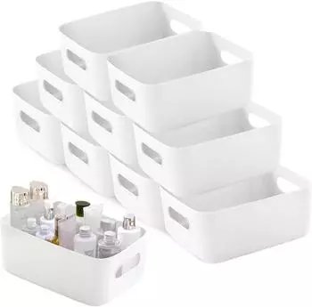 LuxusKollektion Aufbewahrungsboxen mit Griffen, Kunststoff, weiß, 30x20x12cm, 10er-Set