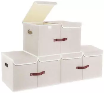 LuxusKollektion Aufbewahrungsbox mit Deckel und F&auml;chern, faltbar, Stoff, 55x33x30cm, 3er-Set, beige