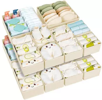 LuxusKollektion Schubladen-Organizer Set, faltbar, Stoff, beige, 15-teilig