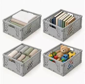 Relaxdays Klappbox 4er-Set, Kunststoff, grau (29x12x21cm)