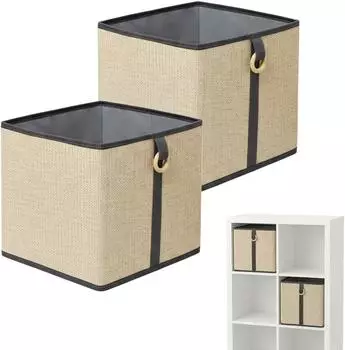 Relaxdays Aufbewahrungskorb 2er Set, Bambus & Stoff, 30x30x30cm, natur-schwarz