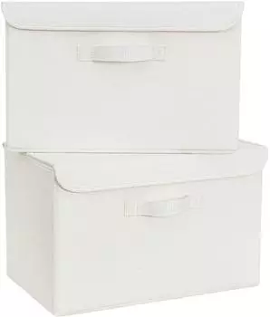 LuxusKollektion Aufbewahrungsboxen mit Deckel, faltbar, Leinenoptik, wei&szlig;, 2er-Set