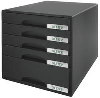 LEITZ Schubladenbox Plus, 5 Sch&uuml;be, schwarz f&uuml;r Format DIN A4 Maxi, Schubladen mit