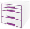 LEITZ Schubladenbox WOW CUBE perlweiß/violett 5213-20-62, DIN A4 mit 4...
