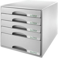 LEITZ Schubladenbox Plus, 5 Sch&uuml;be, grau f&uuml;r Format DIN A4 Maxi, Schubladen mit