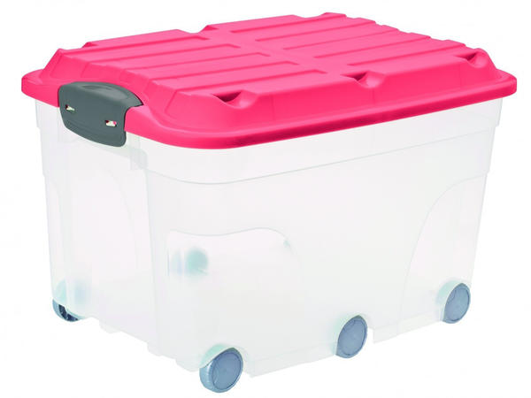Rotho Babydesign Aufbewahrungsbox Roller 57L transparent/pink