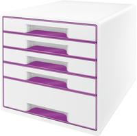 LEITZ 52142062, LEITZ Schubladenbox WOW Cube perlwei&szlig;/violett 52142062, DIN A4 mit 5