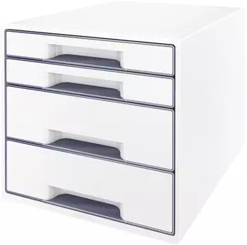 Leitz Box WOW CUBE perlweiß/grau DIN A4 4 Schubladen (5213-20-01)
