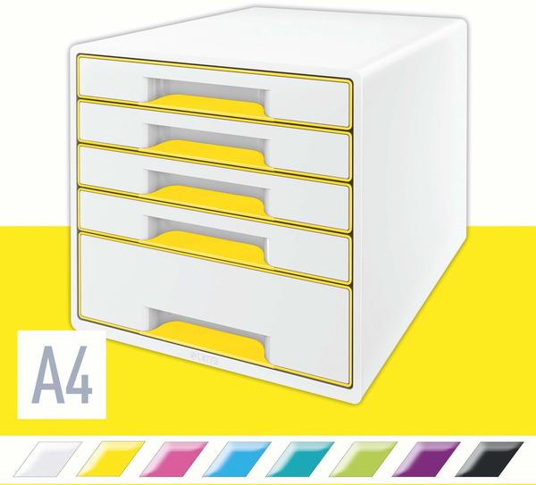 Leitz Box WOW Cube perlweiß/gelb DIN A4 5 Schubladen (5214-20-16)